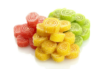 sweet jelly candies isolated on white.