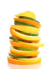 Fototapeta na wymiar Orange lime and lemon close up isolated on white