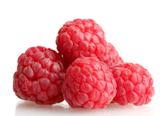 ripe raspberries isolated on white