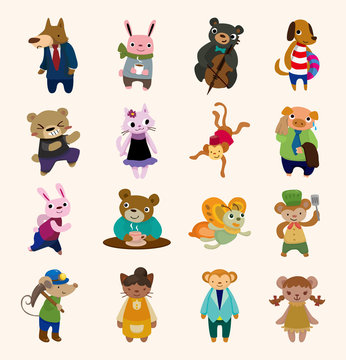 16 cute animal icons set
