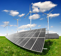 solar energy panels and wind turbine