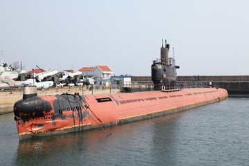 Chinese submarine at Qingdao harbour, China