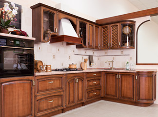 Modern kitchen interior with brown decoration