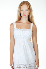 Portrait of redheaded young woman with beautiful blue eyes 