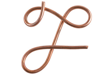 Copper metal wire in the form of letter F, modern US calligraphy