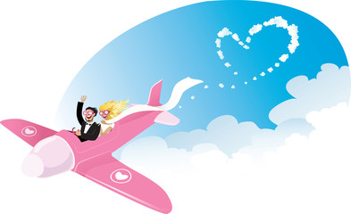 Newlyweds on airplane