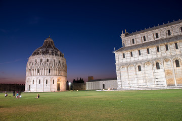 Baptistery in Pisa, night view of Miracles Square