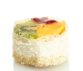 sweet cake with fruits isolated on white