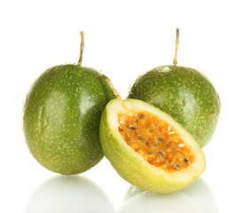 Naklejka na ściany i meble green passion fruit isolated on white background close-up
