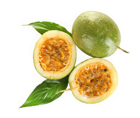 green passion fruit isolated on white background close-up
