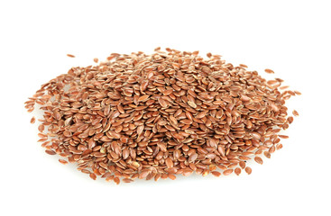 heap of flax seeds isolated on white background