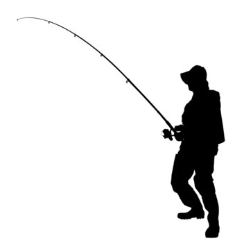 recommend clip art: A silhouette of a fisherman holding a fishing pole