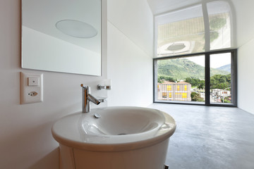 interior, modern bathroom, sink and mirror