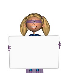 Cartoon Girl Superhero Holding Sign