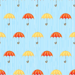 Fototapeta na wymiar seamless pattern with rain and umbrellas