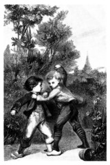 2 young Boys fighting - 19th century