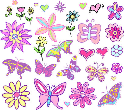 Spring Fairytale Flowers and Butterflies set