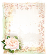 Vintage frame  with rose. Imitation of watercolor painting.