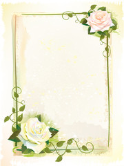 Old style  frame with roses. Imitation of watercolor painting