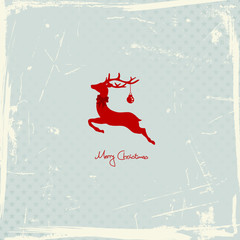 Flying Reindeer With Bow Red Retro Background
