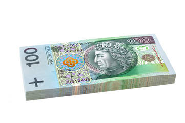 Pack of Polish Zloty bills isolated