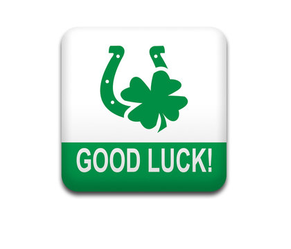 Boton cuadrado blanco GOOD LUCK!
