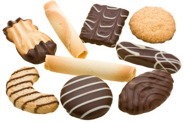 Collection of assorted cookies biscuit isolated on a white