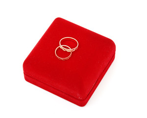 Wedding rings on red box