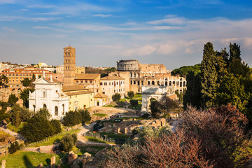 Fototapeta na wymiar Forum and Coliseum in Rome