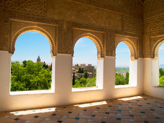 Moorish pavilion and gardens of Alhambra, Granada, Spain - obrazy, fototapety, plakaty