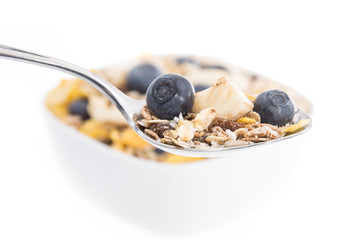 Muesli with Blueberries on a spoon