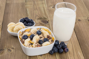 Breafkast on wooden background