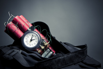 time bomb inside a backpack in a subway station - obrazy, fototapety, plakaty