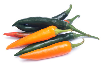 Hot chili peppers isolated on white background