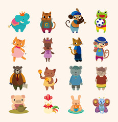 set of 16 cute animal icons