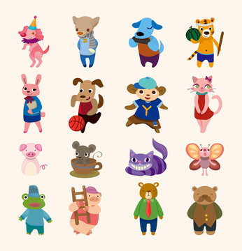 set of 16 cute animal icons