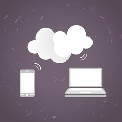 Cloud computing concept design. Devices connected to the -cloud-