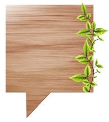 vector wooden board speech bubbles with eco green leaves