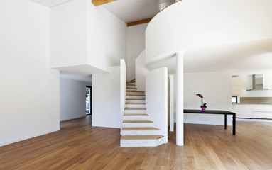 interior modern house, large open space, staircase