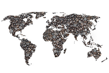 map of the world with coffee beans background