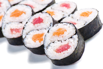 Set of rolls with a salmon and eel isolated