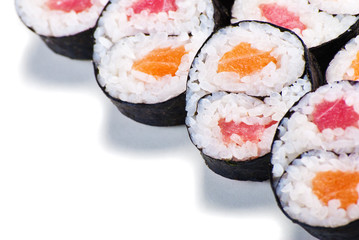 Set of rolls with a salmon and eel isolated