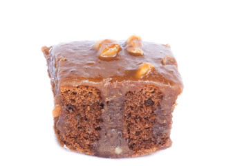 chocolate fudge brownie on the white background