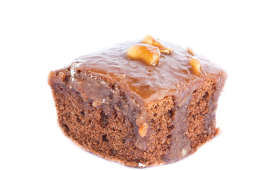 chocolate fudge brownie on the white background