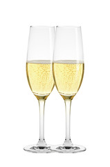 Two glasses of champagne isolated on white background