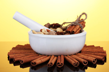 Composition of mortar with nuts and cinnamon