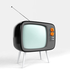 stylish retro TV with black body, yellow knob