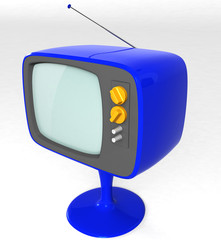 blue retro TV with long stand