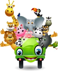 Cercles muraux Zoo dessin animé drôle d& 39 animal situé dans la voiture verte