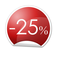 Pegatina redonda roja descuento 25% con reborde